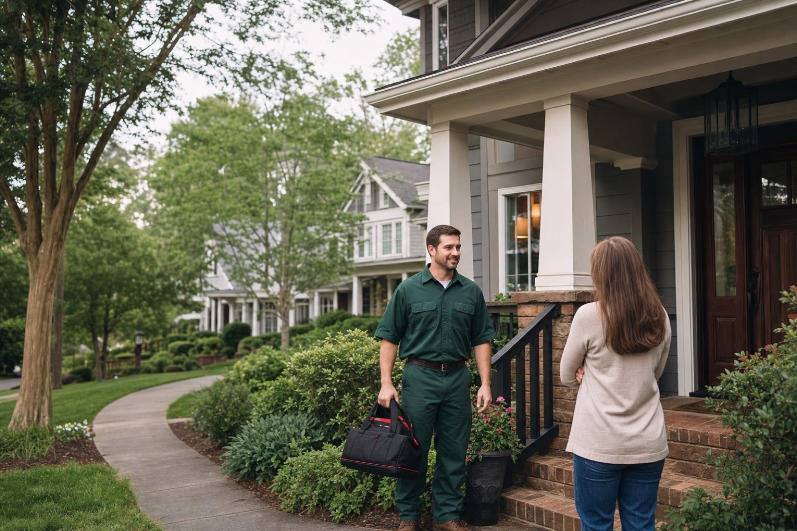 Holly Springs plumber arriving at a neighborhood home