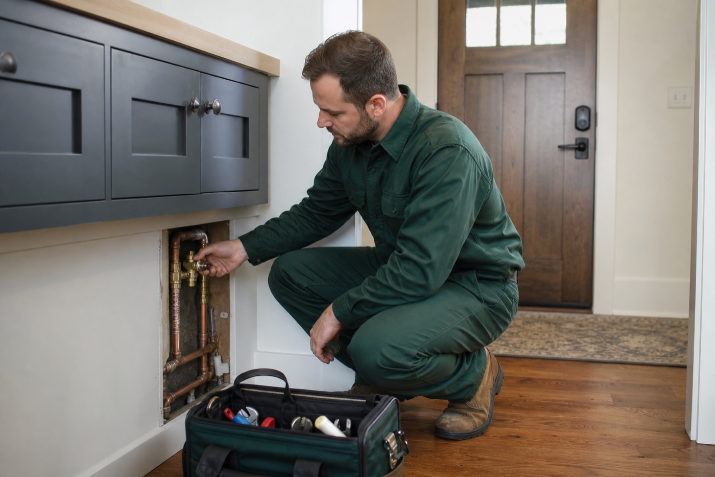Holly Springs plumber inspecting residential supply connections
